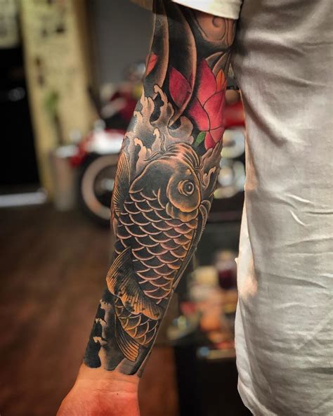 Koi Fish Tattoo Forearm Black And Grey