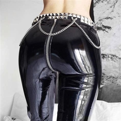 Fashion Women Sexy Shiny Pu Leather Leggings With Back Zipper Push Up Faux Leather Pants Latex
