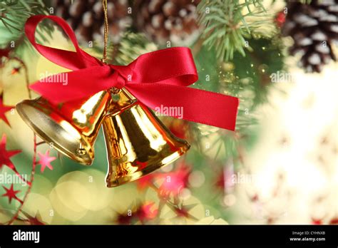 Jingle Bell Hanging From Christmas Tree Stock Photo Alamy
