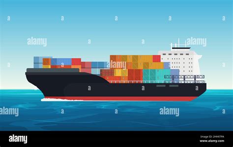 Vector Cargo Ship With Containers In The Ocean Delivery