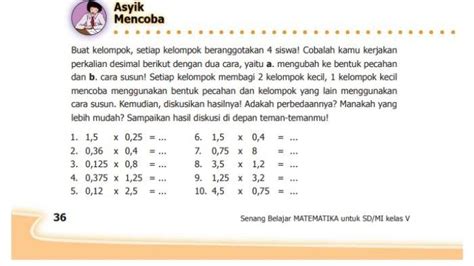 Kunci Jawaban Matematika Kelas 5 Halaman 36 Cara Hitung Perkalian