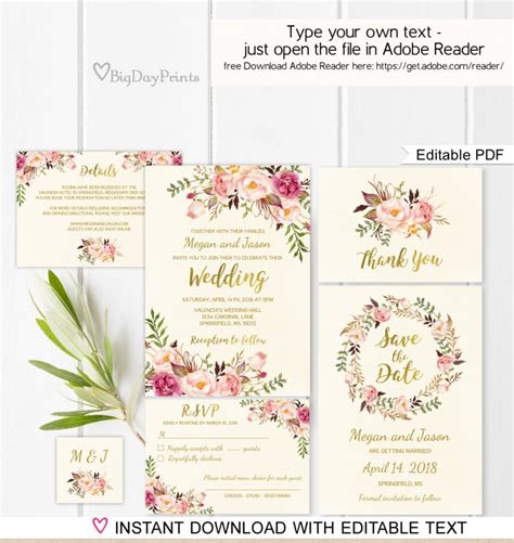 Wedding invitation design online ⏩ crello create your own wedding invitations try now awesome wedding invitations maker. Floral Wedding Invitation Template, Ivory Boho Chic ...