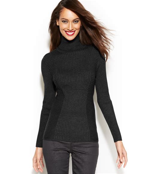 Lyst Inc International Concepts Ribbed Knit Turtleneck Sweater In Black