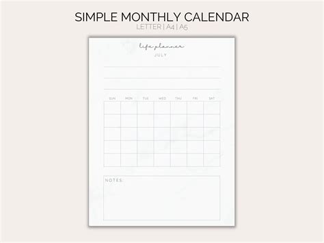 Blank Printable Monthly Calendar Fill In The Blank Minimalist Etsy