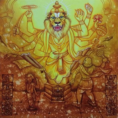 Narasimha Avatar Acrylic On Canvas Square Ra 198 759543
