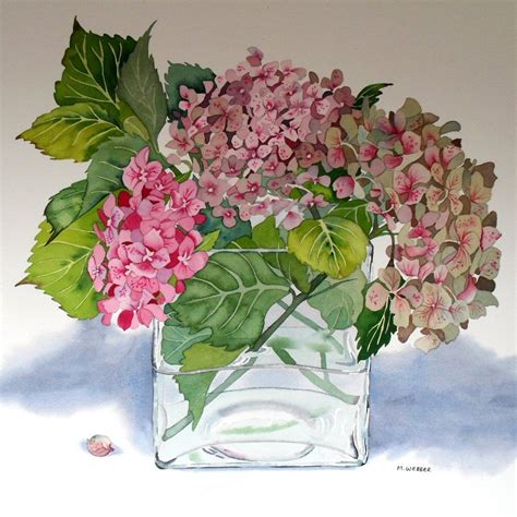 Botanical Flower Watercolour Hydrangea Pink Watercolor Painting