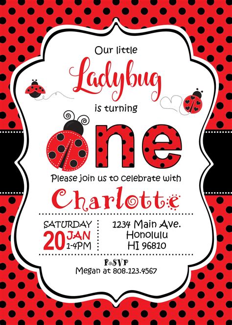 Ladybug Birthday Invitation Little Ladybug Birthday Invitation Girl 1st