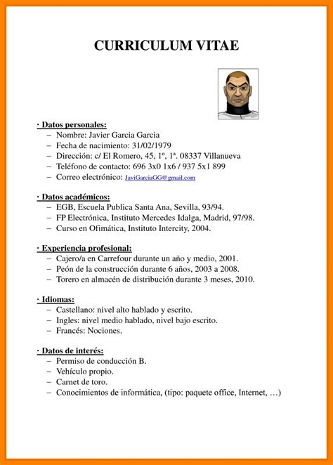 Curicullum vitae curriculum vitae cv example cv format new. Español Modelo De Curriculum Vitae Simple - Modelo de Informe