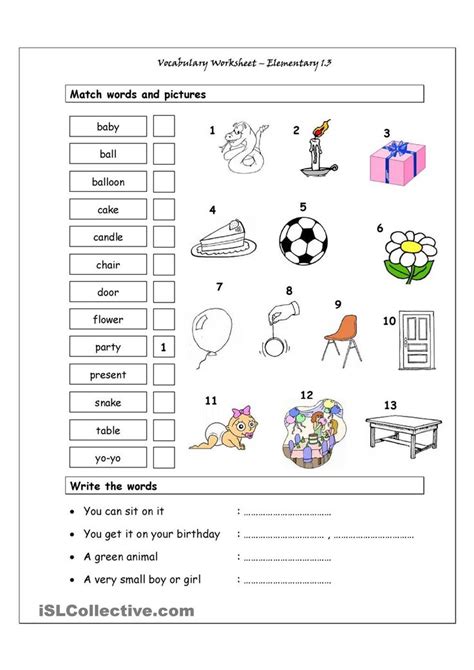 Matching pictures and letters worksheets free printable matching pictures and letters worksheets for toddlers, preschoolers, and kindergarten kids. Vocabulary Matching Worksheet - Elementary 1.3 | Hojas de trabajo de vocabulario, Actividades de ...