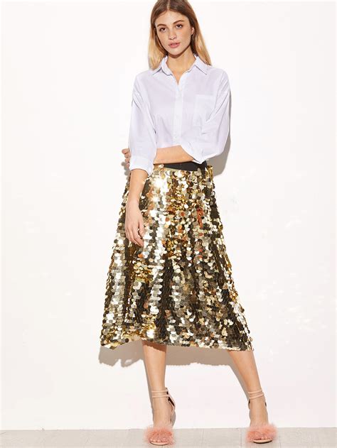Contrast Waist Large Sequin Skirt Sheinsheinside