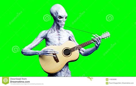 Funny Alien Plays On Acustic Guitar Realistic Motion And Skin Shaders