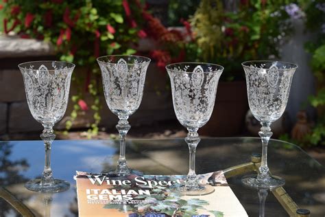 4 Vintage Etched Crystal Wine Glasses Tiffin Franciscan June Night