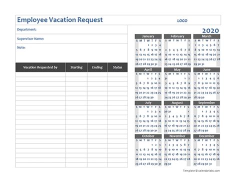 business employee vacation request  printable