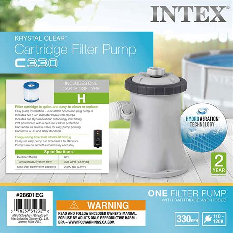 Intex Krystal Clear Cartridge Filter Pump For Above Ground Pools 110