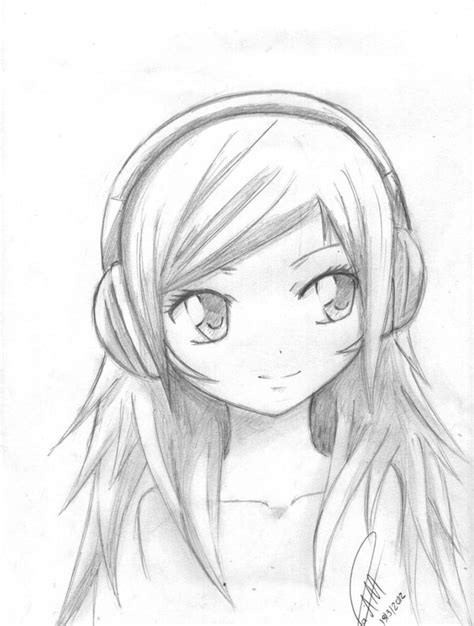 Girl With Headphones Drawing At Paintingvalley Anime Girl Sketch Hd
