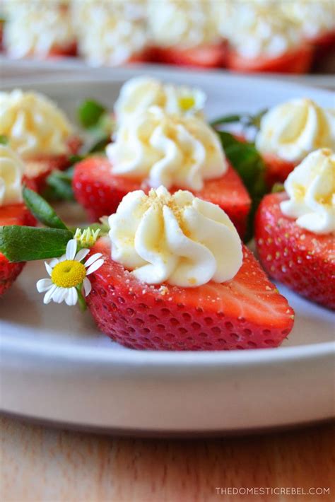 If you want strawberry cheesecake, you then will go bonkers of these darling deviled strawberries filled with an irresistible nice cream cheese filling up, and topped with smashed graham crackers. The BEST Cheesecake Deviled Strawberries | The Domestic Rebel