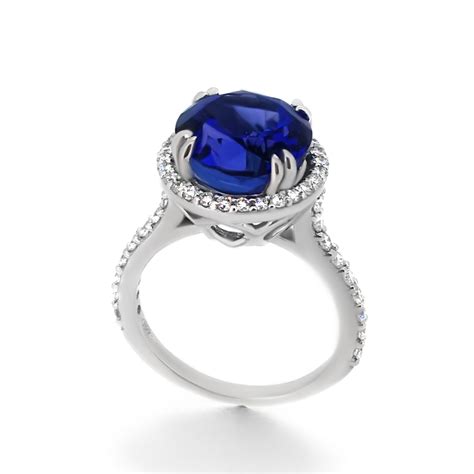 Round Sapphire And Diamond Halo Engagement Ring Haywards Of Hong Kong