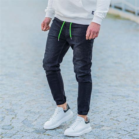 Mens Denim Joggers In Washed Black