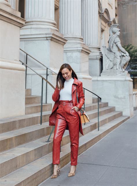 sydne style wears leather pant suit in new york city for fall outfit ideas sydne style