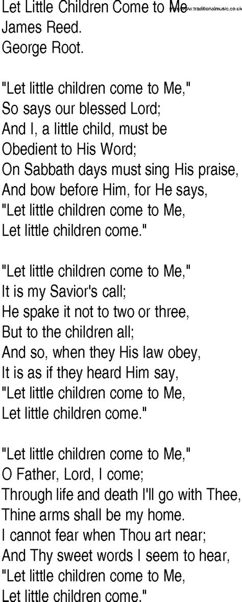 Hymn And Gospel Song Lyrics For Let Little Children Come To Me By James
