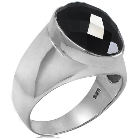 Black Onyx Ring For Men 925 Sterling Silver And Oval Stone Vy Jewelry