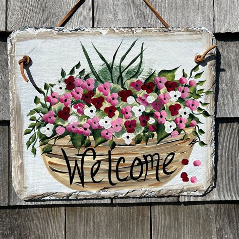 Hand Painted Slate Sign Spring Welcome Sign Front Door Slate Spring