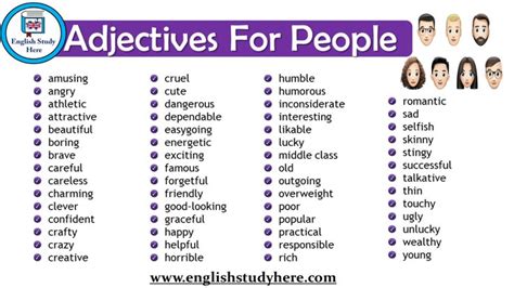 Adjectives List For People English Study English Vocabulary Adjectives