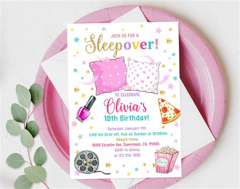 Sleepover Birthday Invitation Slumber Party Teen Invite Girl Etsy