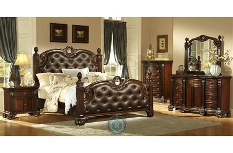The basillica formal bedroom set by orleans international. Orleans Dark Cherry Upholstered Poster Bedroom Set ...