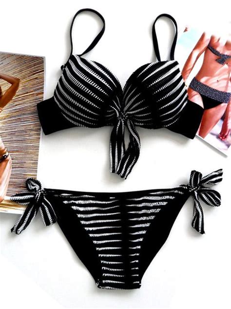 Striped Print Underwired Split Bikini Swimsuit