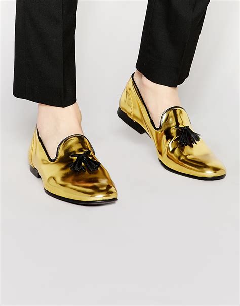 Lyst Asos Tassel Loafers In Metallic Gold Leather In Metallic For Men