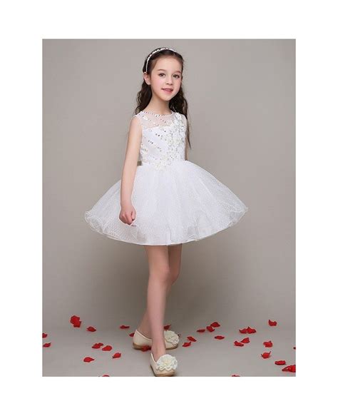 Sleeveless Short Beaded Gauze Pageant Dress For Little Girls Efl15