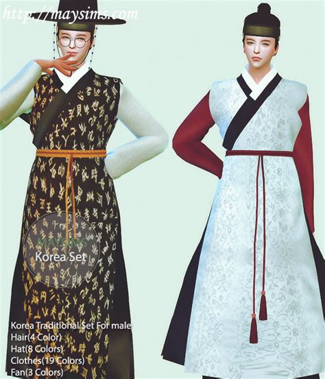 Korean Traditional Set For Males Hair Hat Outfit Fan At May Sims