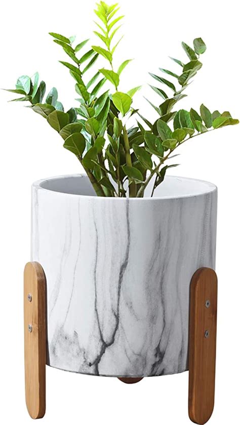Modern Decorative Planter With Wood Stand Unbreakable Concrete 7 Inch