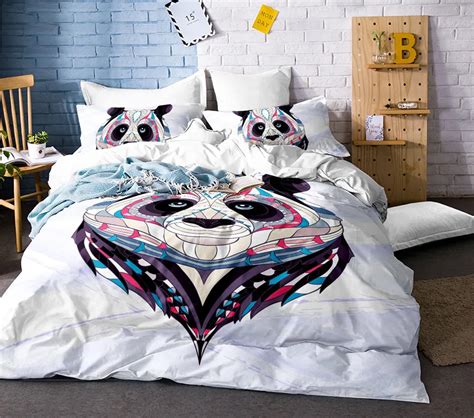 Panda Bedding Set Watercolor Printed Duvet Cover Wildlife Animal Bed
