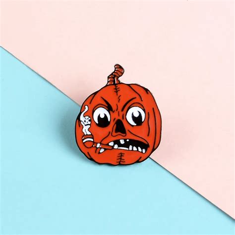 Angry Scary Pumpkin Lapel Enamel Pins Smoke Ghost Halloween Brooches Badges Clothes Bag Pins