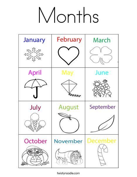 I am all about making learning fun! Months Coloring Page from TwistyNoodle.com | Back to ...
