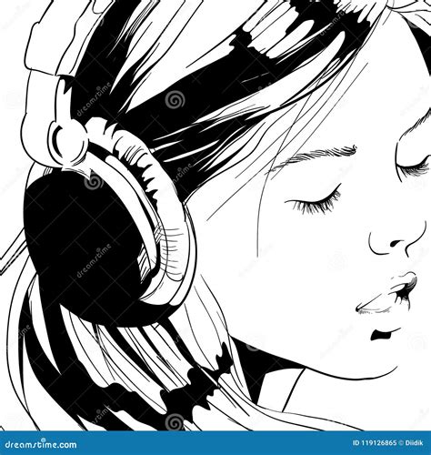 Girl Listen The Song Stock Vector Illustration Of Headphones 119126865