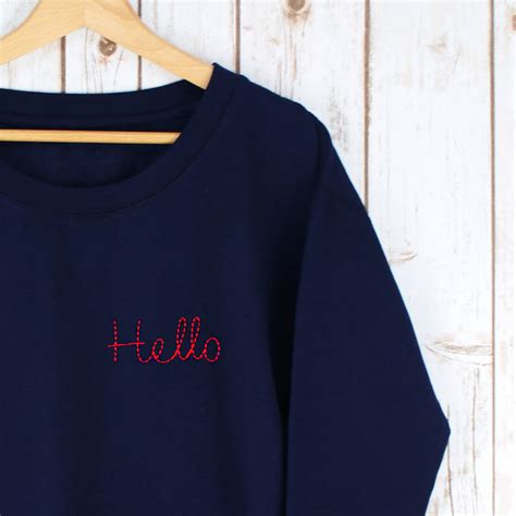Ladies Embroidered Hello Sweatshirt By Betty Bramble