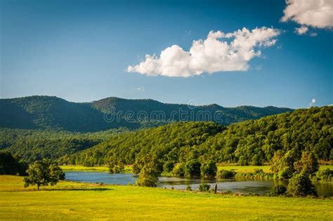 View Of Fields The Shenandoah River And Distant Mountains In T Stock