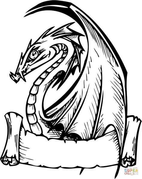 Cool dragon eye coloring pages. Dragon with Banner for Words coloring page | Free ...
