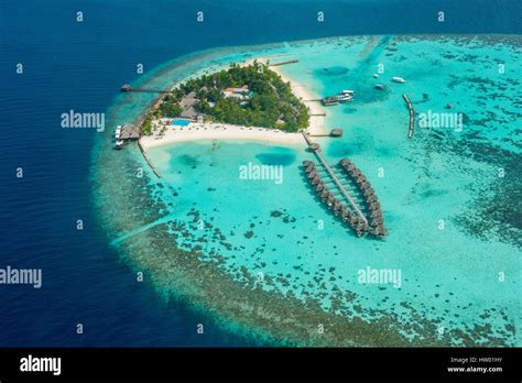 Maldives Flight Over The Atolls And Islands In The Indian Ocean Stock