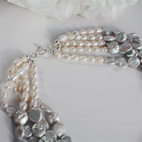 Pearl Necklace Baroque Pearls Silver Beads Boho Jewelry Etsy