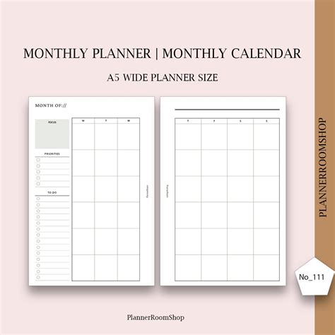 Monatlicher Druckbarer Kalender A5 Breite Größe Undatierte Etsy