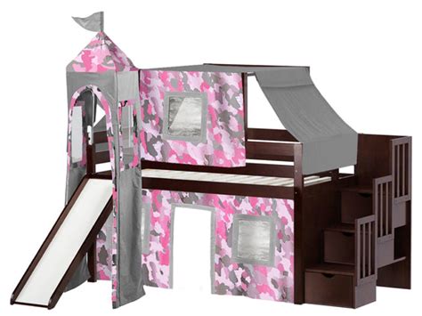 Princess Stairway Cherry Loft Bed Pink Camo Tent 698