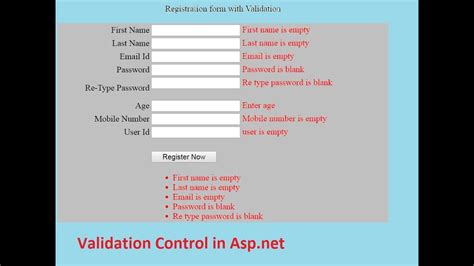 Form Validation In Asp Net Validation Control YouTube
