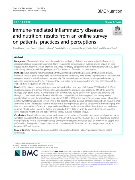 Pdf Immune Mediated Inflammatory Diseases And Nutrition Results From