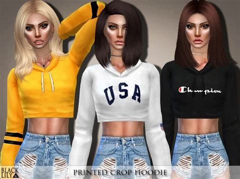 The Sims Resource Printed Crop Hoodie By Black Lily Sims 4 Downloads