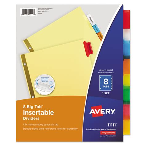Ave11111 Avery® 11111 Insertable Big Tab Dividers 8 Tab Letter Hill And Markes