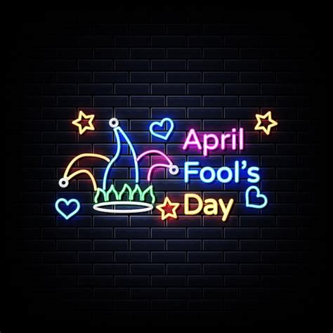 Premium Vector April Fool Day Neon Sign On Black Wall
